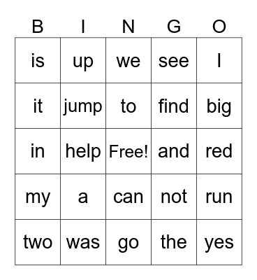 Letter Sounds High Frequency Words Bingo Card