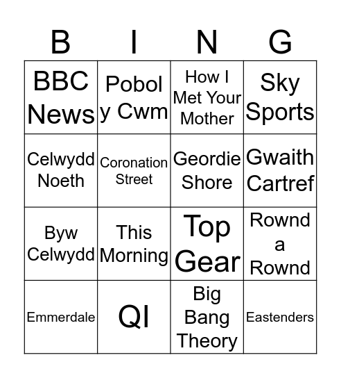 Bingo Teledu Bingo Card