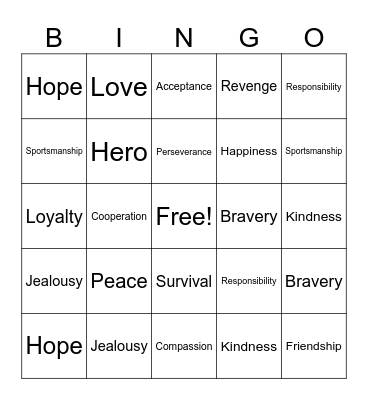 Common Themes in Literature Bingo Card