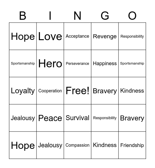 Common Themes in Literature Bingo Card