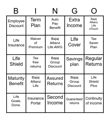 Insurance Portal Bingo Card