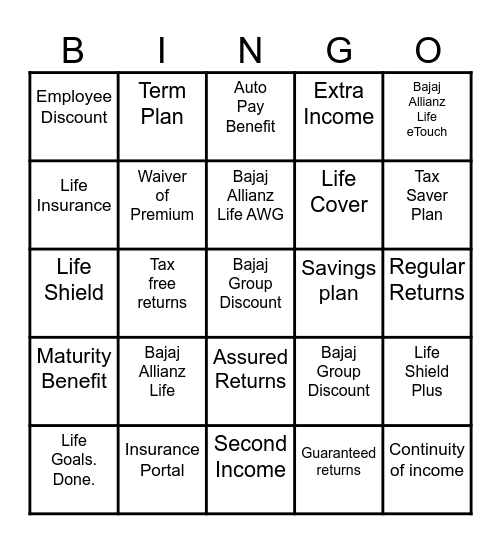 Insurance Portal Bingo Card