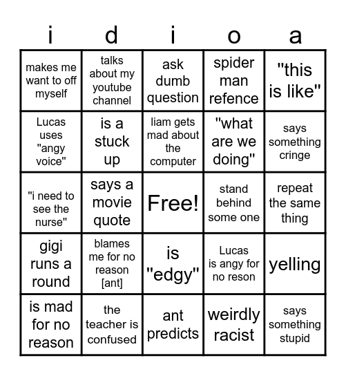 dumbass bingo Card