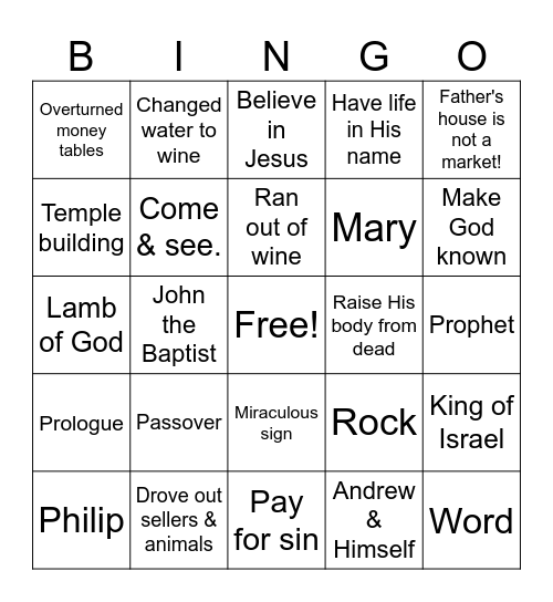 Homework Bingo John 1 - 2 Bingo Card
