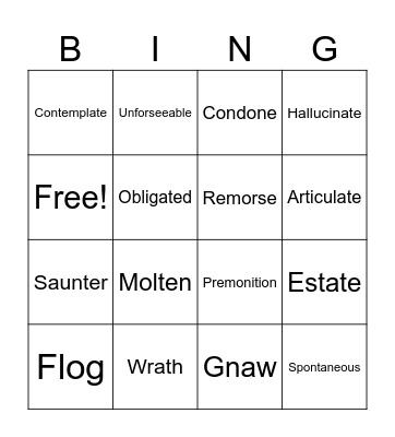 Vocabulary Bingo Card