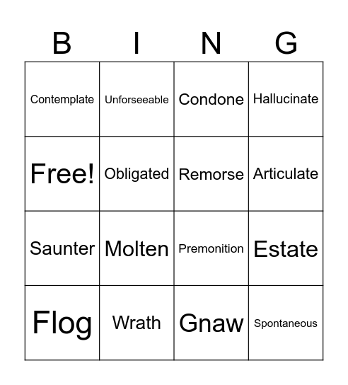 Vocabulary Bingo Card