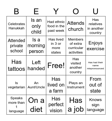 Diversity Bingo Card
