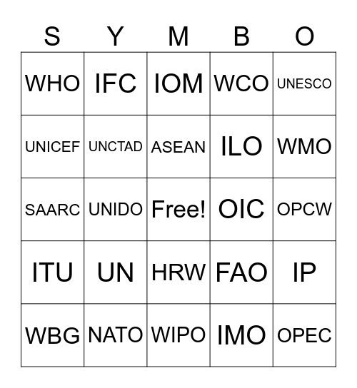 SYMBO Bingo Card