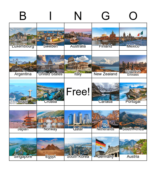 Countries Bingo Card