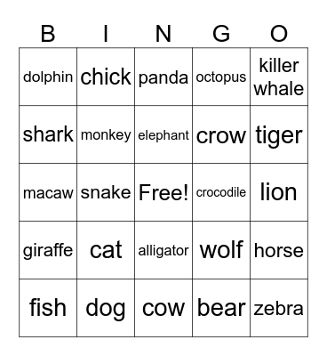 Play Lemon Animals Bingo Card