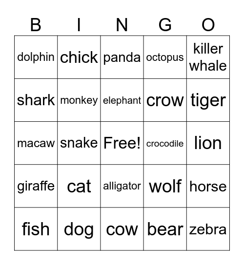 Play Lemon Animals Bingo Card