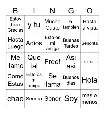 Spanish Bingo Card
