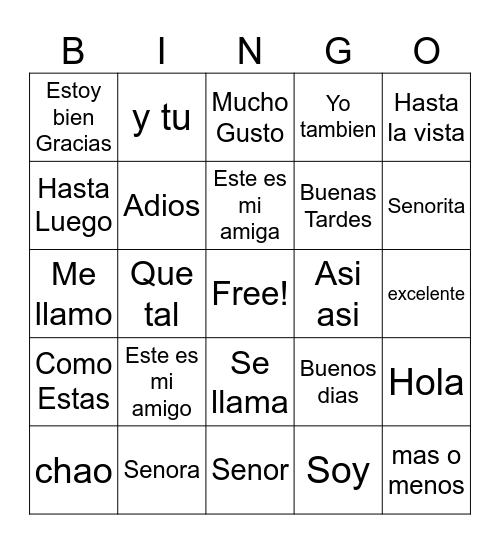 Spanish Bingo Card