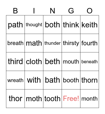 SPEECH BINGO Card