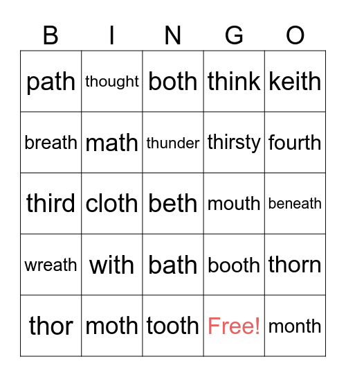 SPEECH BINGO Card