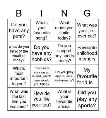 Conversation Bingo Card