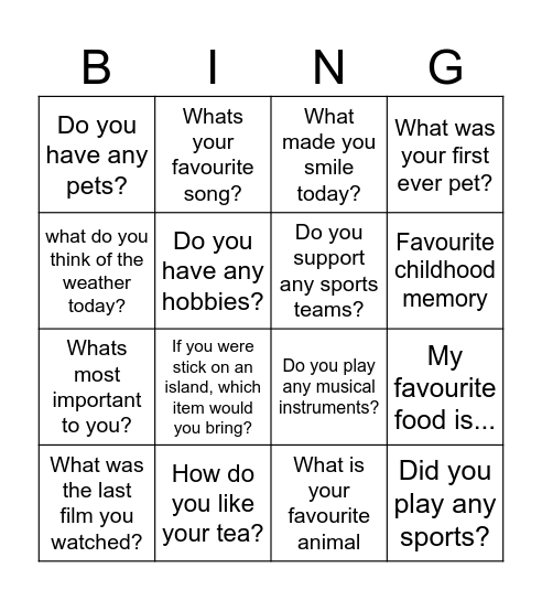 Conversation Bingo Card