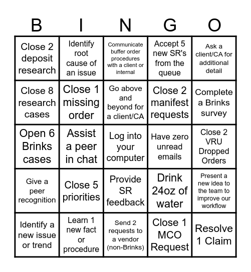 Virtual Vault Bingo Card