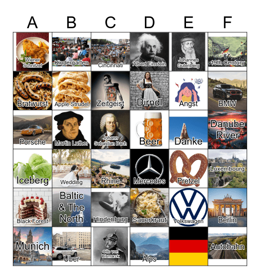 German Trivia Bingo Card