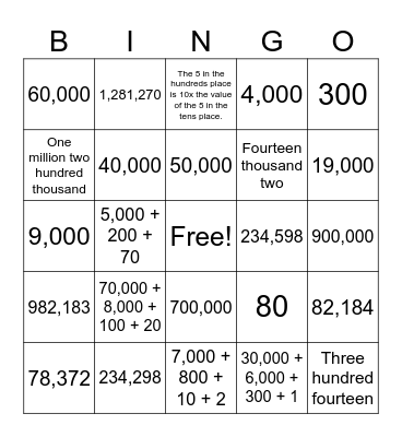 Place Value Bingo! Bingo Card