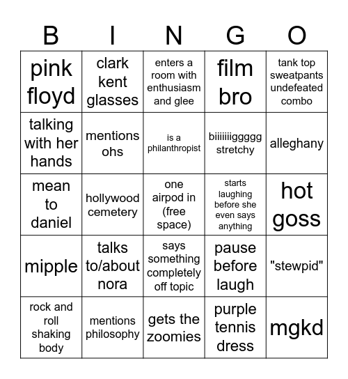 Millie Bingo Card