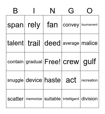 Upper Bingo Card