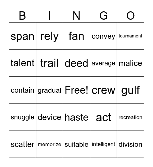 Upper Bingo Card