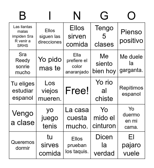 Boot Verbs Sp2 Bingo Card