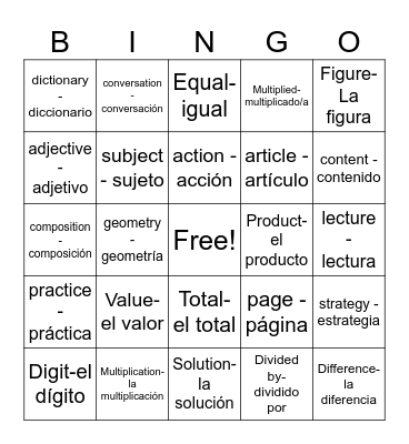 Cognate - Cognado Bingo Card