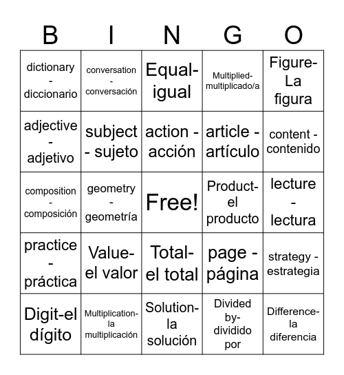 Cognate - Cognado Bingo Card