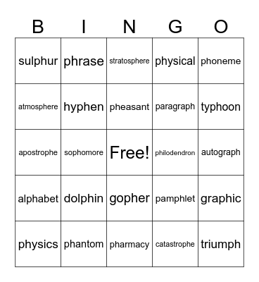 ph Words Bingo Card