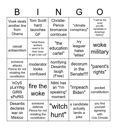 9/27 GOP Debate Bingo Card