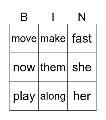 Unit 2 Words Bingo Card