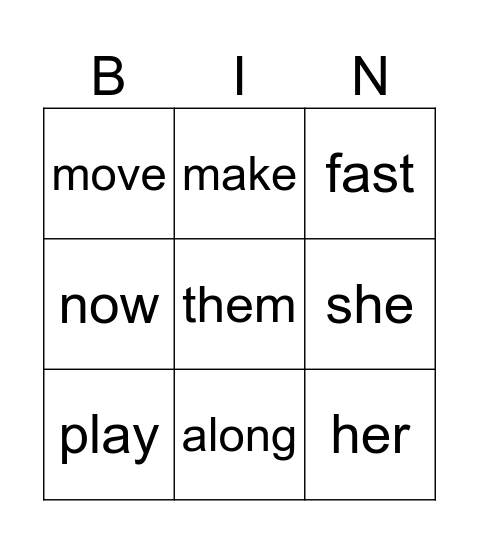 Unit 2 Words Bingo Card
