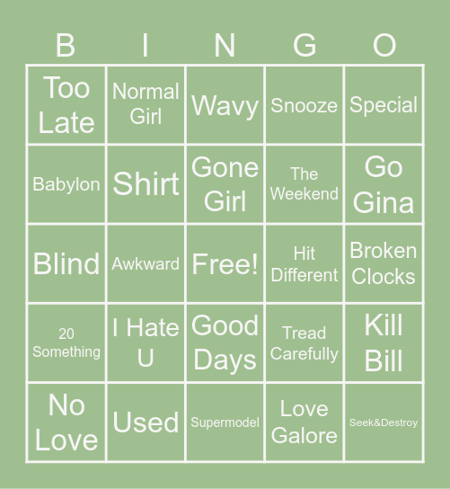 SZA BINGO! Bingo Card