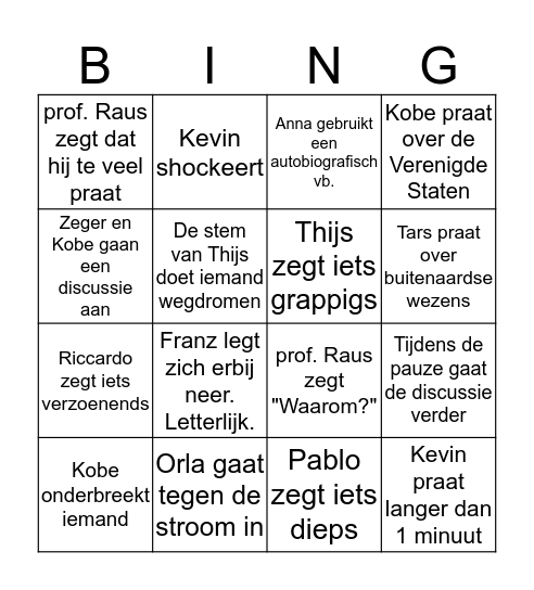 Ethiek Bingo Card