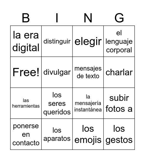 Entreculturas 4, Unidad 1-La Comunicación Bingo Card