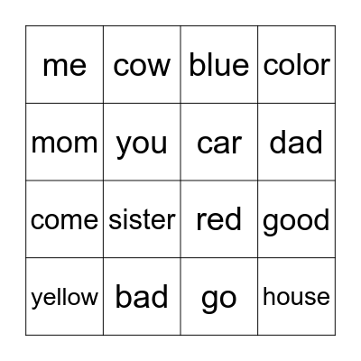 ASL Vocab week 3 Bingo Card