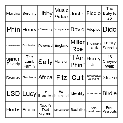 The Family Upstairs Bingo Card