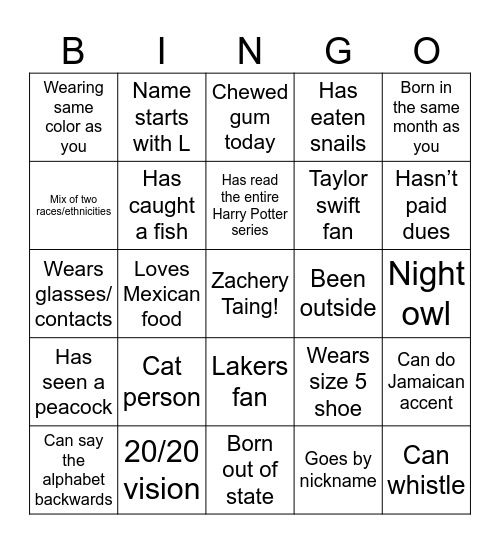 Untitled Bingo Card
