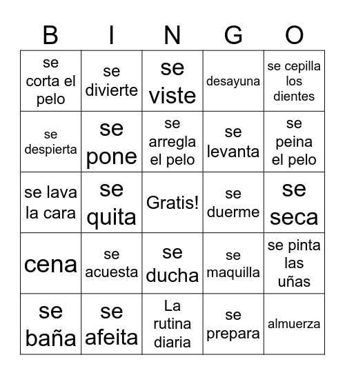 La Rutina Diaria Bingo Card