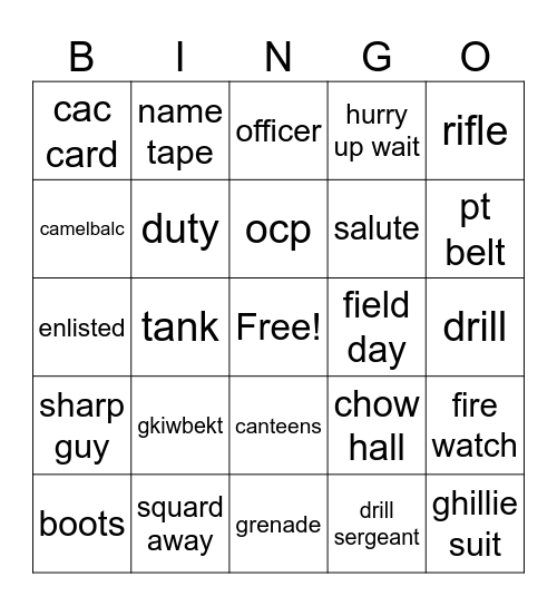 Bingo army Bingo Card