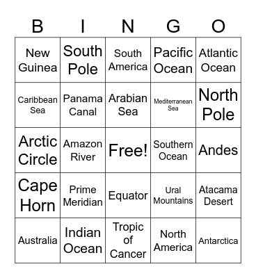 World Geography Bingo Card