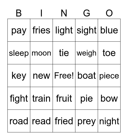 vowel pairs Bingo Card
