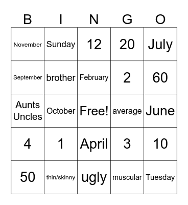 Family BINGO Card