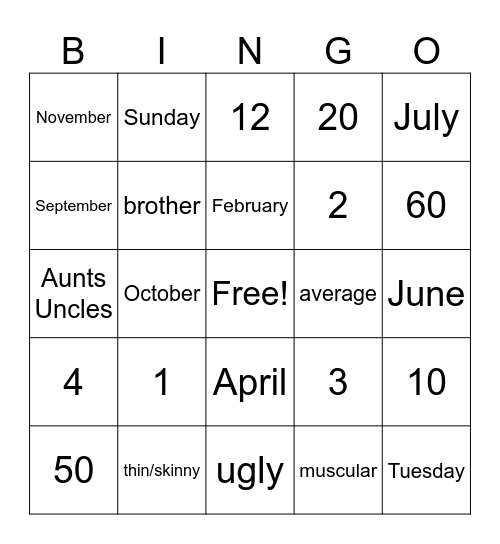 Family BINGO Card