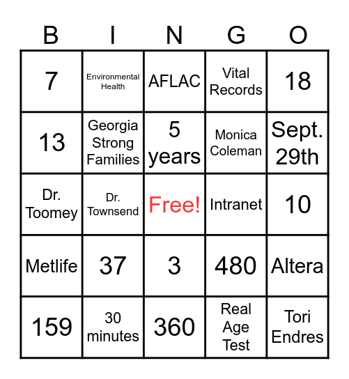 WCHD Bingo Card