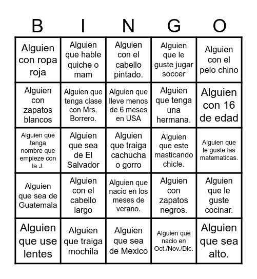 Conoce a tus companeros Bingo Card