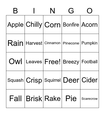 Fall Bingo Card