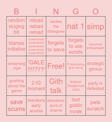 Barbois Baldurs Gate 3 Bingo Card